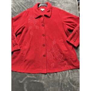 Susan Graver Fleece Jacket Woman’s Sz 2X Red Embroidery Fall Leaves Teacher